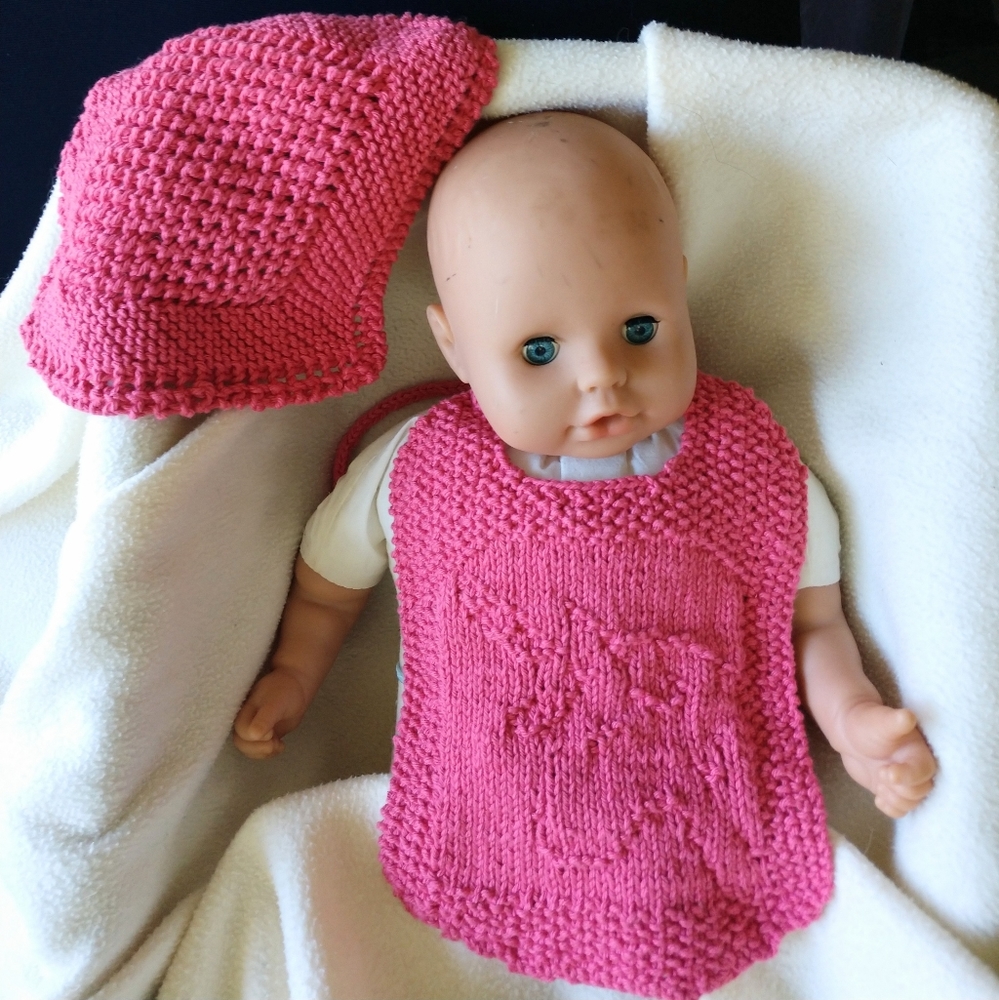 Hand Crafted Baby Bib Set Washcloth Unicorn Rose Cotton Knit Dorm Decor - Picture 2 of 9